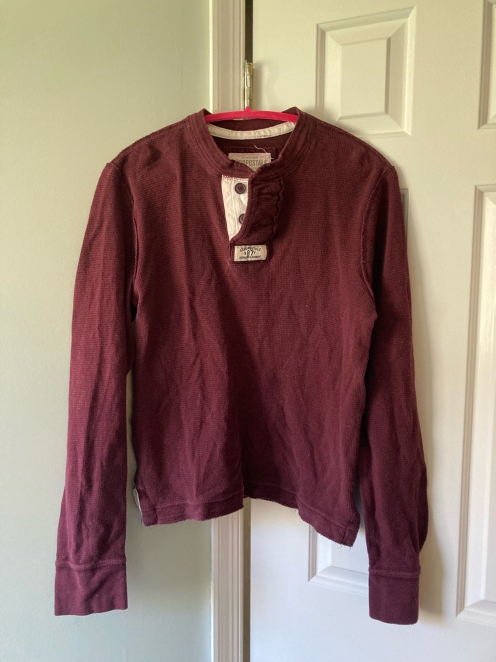 Aeropostale Wine Burgundy Long-Sleeve Thermal Henley